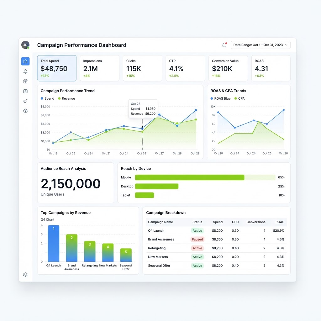 Contoh dashboard performa campaign digital marketing